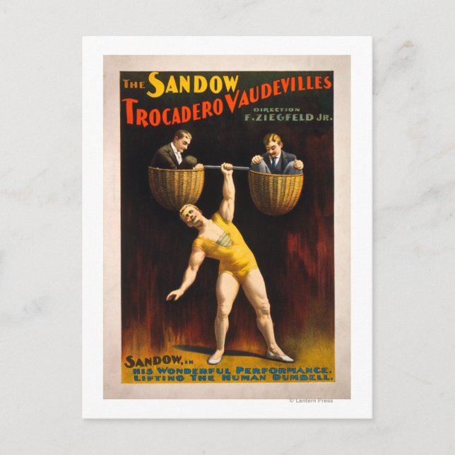 The Sandow Trocadero Vaudevilles Weightlifting Postcard (Front)