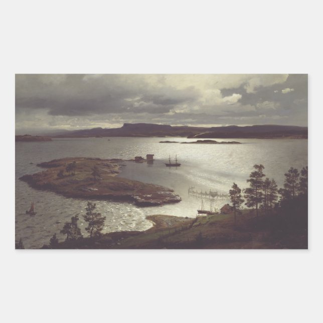 The Sandvik Fiord by Hans Gude Rectangular Sticker (Front)