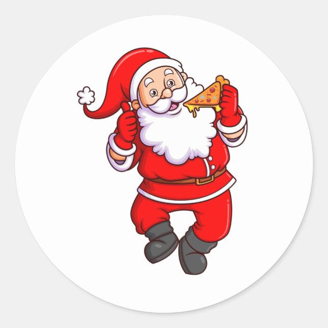 the santa claus is eating very delicious pizza and classic round sticker (Front)