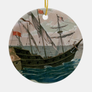The Santa Maria Approaching the Coast of the New W Ceramic Ornament