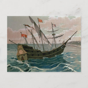 The Santa Maria Approaching the Coast of the New W Postcard
