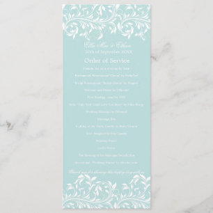 The Sarah Jane light blue & white Order of Service Invitation