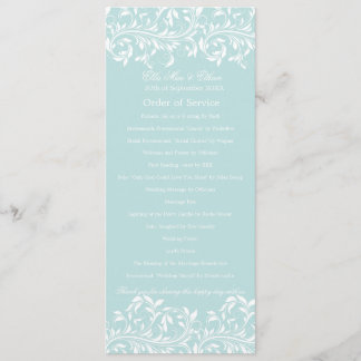 The Sarah Jane light blue & white Order of Service Invitation
