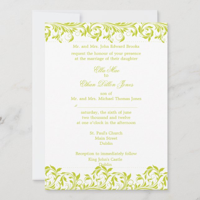 The Sarah Jane Lime and white wedding invitation (Front)