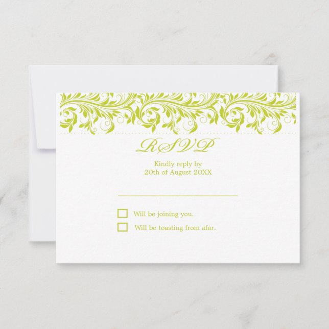The Sarah Jane lime green and white wedding RSVP (Front)