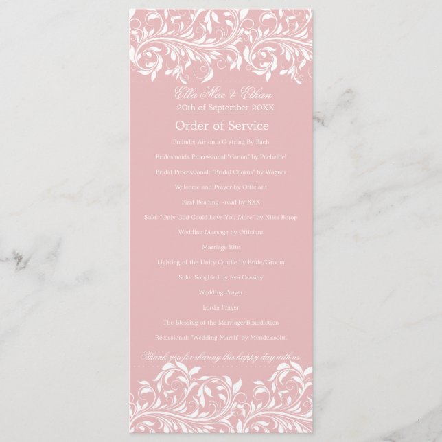 The Sarah Jane Pink & white Order of Service Program (Front)