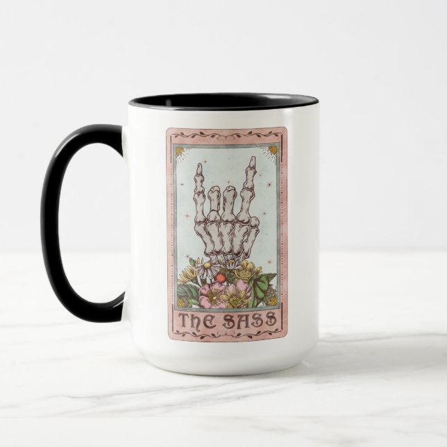 The Sass Tarot Card Funny Tarot Sassy Skeleton Mug (Left)