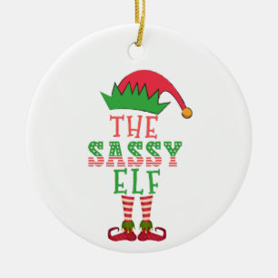 The Sassy Elf Christmas Family Matching Pajama Ceramic Ornament