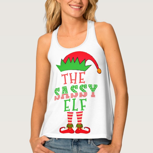 The Sassy Elf Christmas Family Matching Pajama Tank Top (Front)