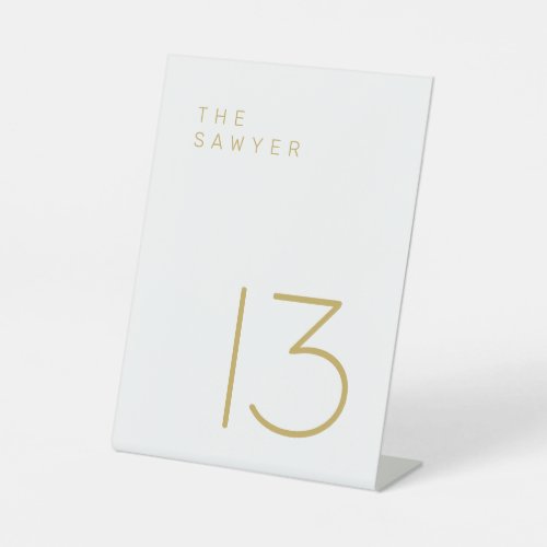 The Sawyer 13 Gold and White Table Number Pedestal Sign