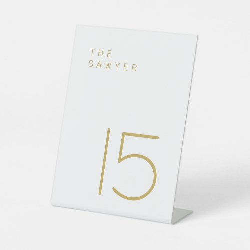 The Sawyer 15 Gold and White Table Number Pedestal Sign