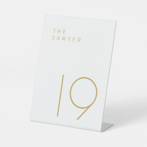 The Sawyer 19 Gold and White Table Number  Pedestal Sign