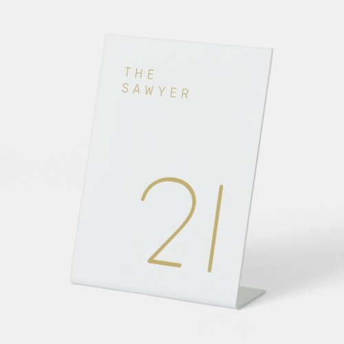 The Sawyer 21 Gold and White Table Number Pedestal Sign
