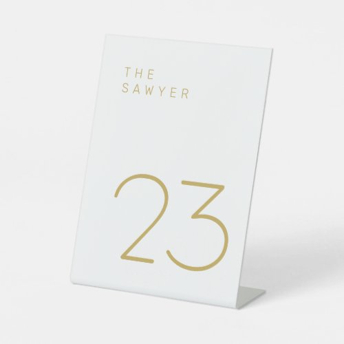 The Sawyer 23 Gold and White Table Number Pedestal Sign