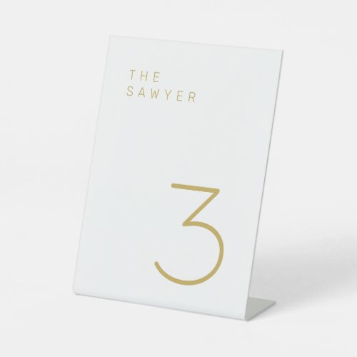 The Sawyer 3 Gold and White Table Number Pedestal Sign