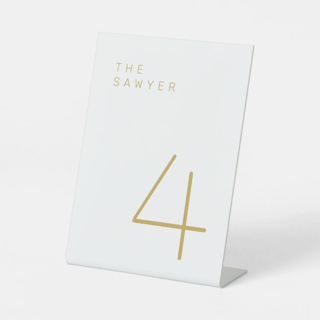 The Sawyer 4 Gold and White Table Number Pedestal Sign (Front)