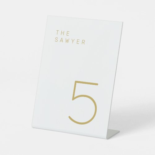 The Sawyer 5 Gold and White Table Number  Pedestal Sign