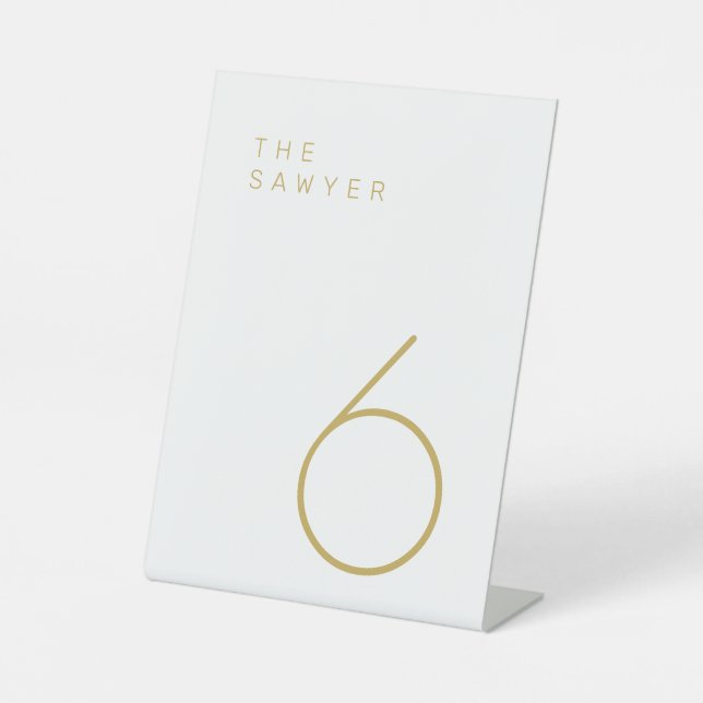 The Sawyer 6 Gold and White Table Number Pedestal Sign (Front)