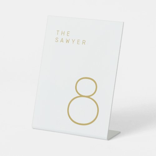The Sawyer 8 Gold and White Table Number  Pedestal Sign