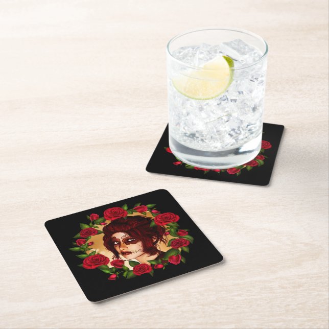 The Scarlet Sugar Doll Square Paper Coaster (Insitu)