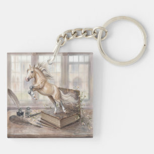 The Scholar Horse Leaping from a Book Keychain