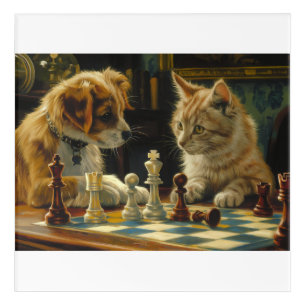 The Scholars' Standoff   Cat and Dog Playing Chess Acrylic Print