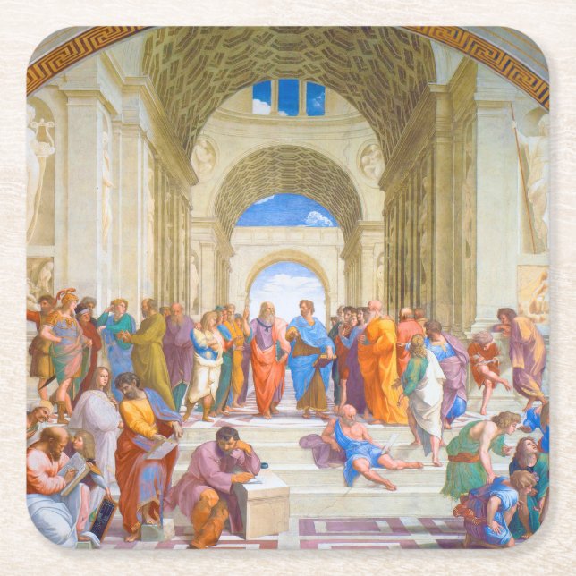 The School of Athens, Raphael Square Paper Coaster (Front)