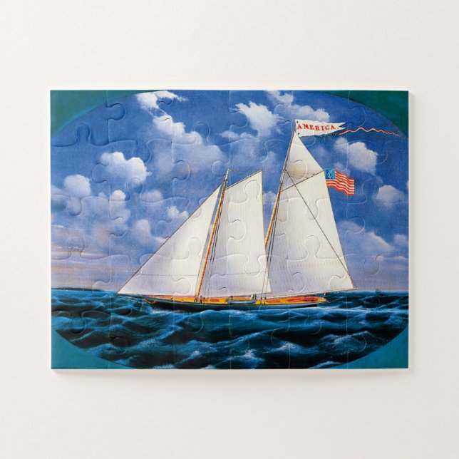 The Schooner Yacht "America" by James Bard Jigsaw Puzzle (Horizontal)