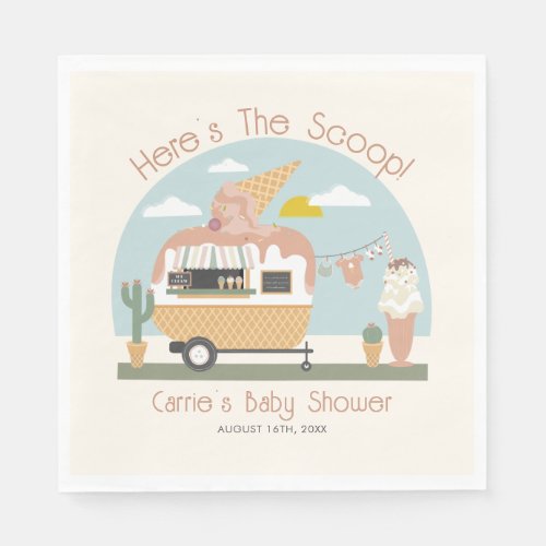 The Scoop Ice Cream Camper Light Pink Baby Shower Napkins