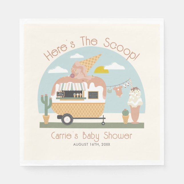 The Scoop Ice Cream Camper Light Pink Baby Shower Napkins (Front)