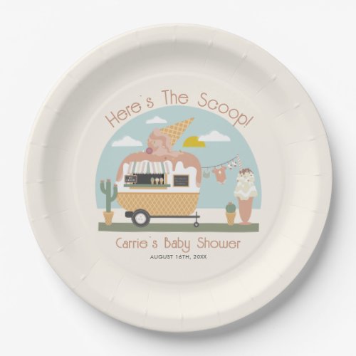 The Scoop Ice Cream Camper Light Pink Baby Shower Paper Plates