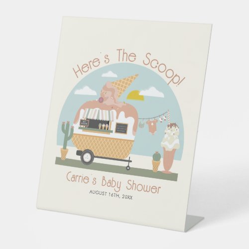 The Scoop Ice Cream Camper Light Pink Baby Shower Pedestal Sign