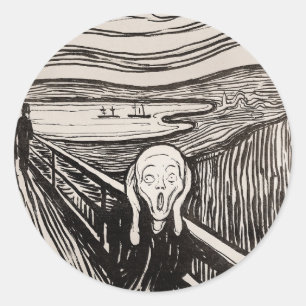 The Scream (1895) Edvard Munch Woodcut Fine Art Classic Round Sticker