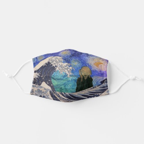 The Scream at The Great Wave Starry Night Adult Cloth Face Mask