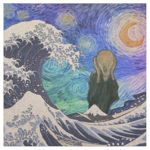 The Scream at The Great Wave Starry Night Fabric