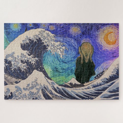 The Scream at The Great Wave Starry Night Jigsaw Puzzle