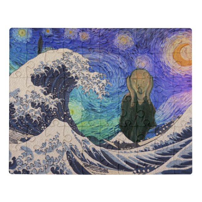 The Scream at The Great Wave Starry Night Jigsaw Puzzle (Puzzle Horizontal)