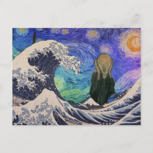 The Scream at The Great Wave Starry Night Postcard
