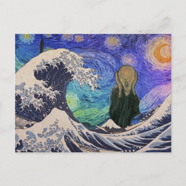 The Scream at The Great Wave Starry Night Postcard (Front)