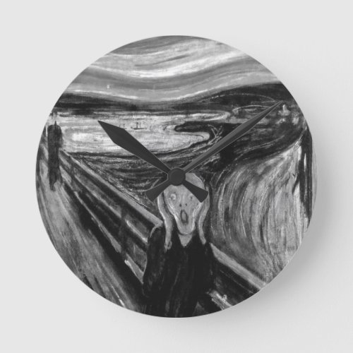 The Scream Black And White By Edvard Munch Round Clock