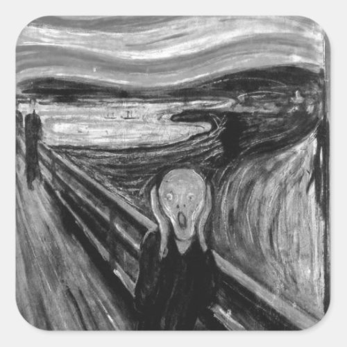 The Scream Black And White By Edvard Munch Square Sticker