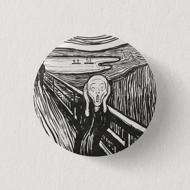 The Scream by Edvard Munch Black and White Button (Front)