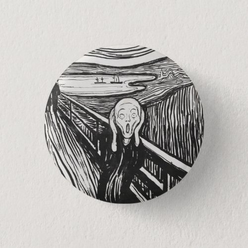 The Scream by Edvard Munch Black and White Button