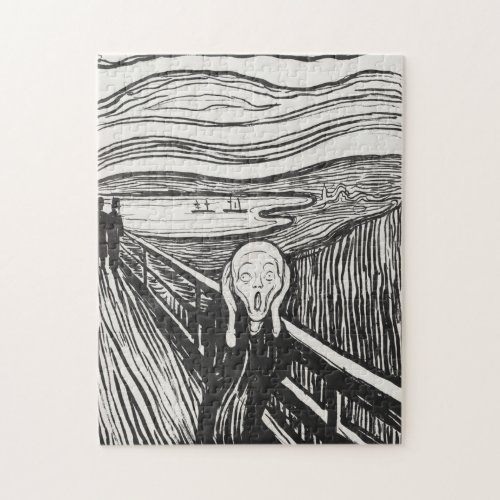 The Scream by Edvard Munch Black and White Jigsaw Puzzle