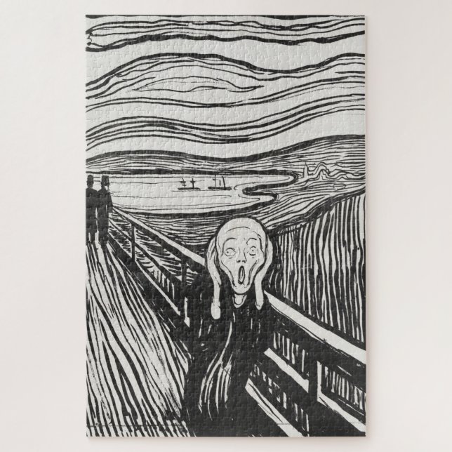 The Scream by Edvard Munch Black and White Jigsaw Puzzle (Vertical)