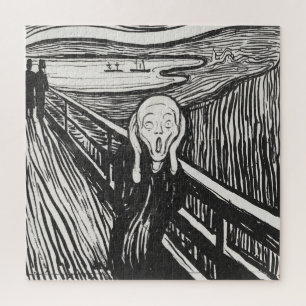 The Scream by Edvard Munch Black and White Jigsaw Puzzle
