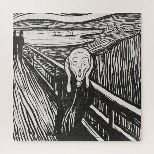 The Scream by Edvard Munch Black and White Jigsaw Puzzle