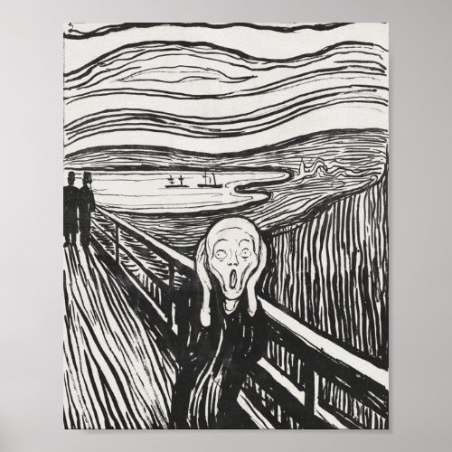 The Scream by Edvard Munch Black and White Poster