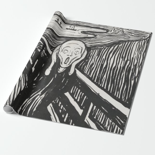 The Scream by Edvard Munch Black and White Wrapping Paper (Unrolled)