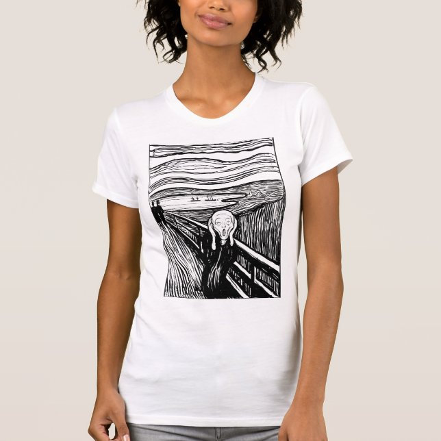 The Scream by Edvard Munch – Black Line Art T-Shirt (Front)